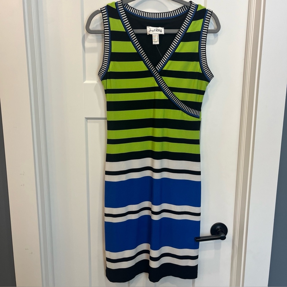 Joseph Ribkoff Dress Women Sleeveless Stretch Ribbed Shift Multi-Color Stripe 8